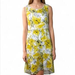 Valentina Naldi Floral Yellow Dress Sleeveless dress line Made In Italy Medium